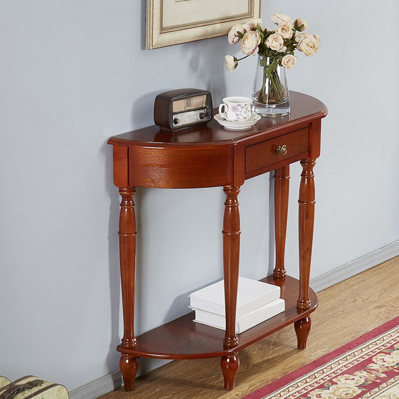 Mid-Century Modern Sofa Table Half Moon Floor Shelf Dark Brown Console Table Clearhalo 'Console Tables' 'console_tables' 'Entry & Mudroom Furniture' 'furn' 'furn_console_tables' 'Furniture' 1200x1200_36f4dbd6-735b-42cc-b8bd-fb0fd0896581