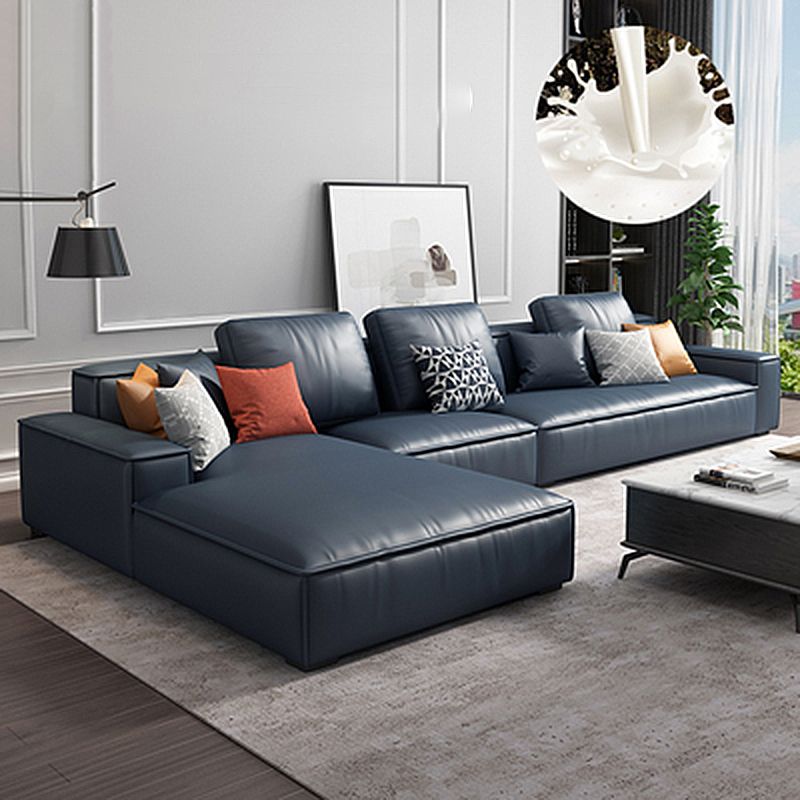 Faux Leather Loose Back Sofa & Chaise 137.8*74*31.5 Recessed Arm Sofa Clearhalo 'furn' 'furn_sectionals' 'Furniture' 'furniture_sectionals' 'Living Room Furniture' 'Sectionals' 1200x1200_36fa615d-49c6-46c3-88ec-8bba49102fa7