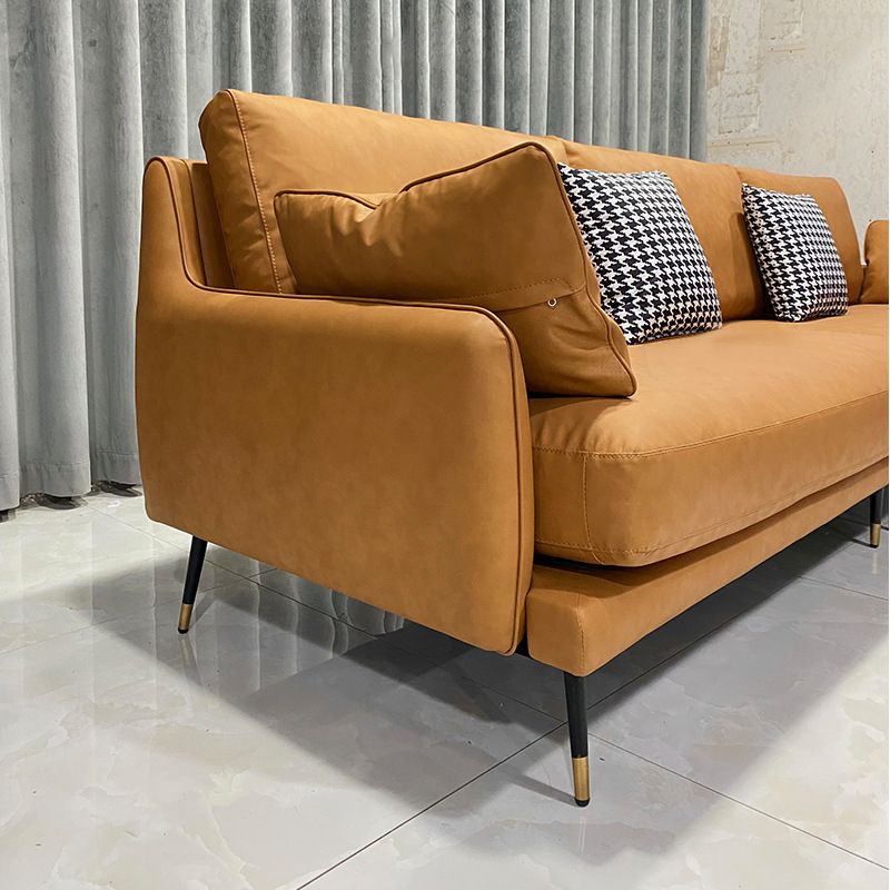 Brown Leather Settee Furniture Recessed Arm Sofa Set with Pillows Clearhalo 'Furniture' 'furniture_sectionals' 'kitchen' 'kitchen_sectionals' 'Living Room Furniture' 'Sectionals' 1200x1200_36fbfb0f-6da7-48d5-960b-e8c92da1d651