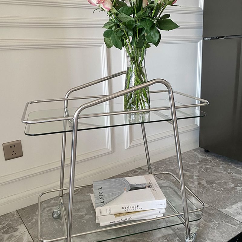 Modern Glass End Slide Table 2-Tier Corner Table with Storage