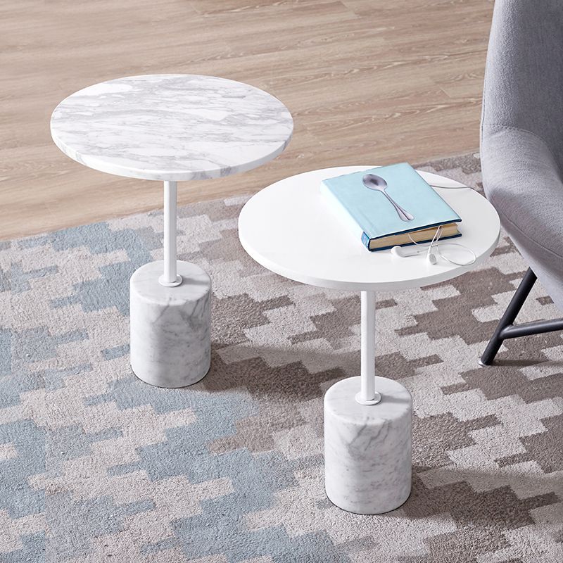 Mesa de portaobjetos de extremo de pedestal de mármol moderno mesa redonda blanca