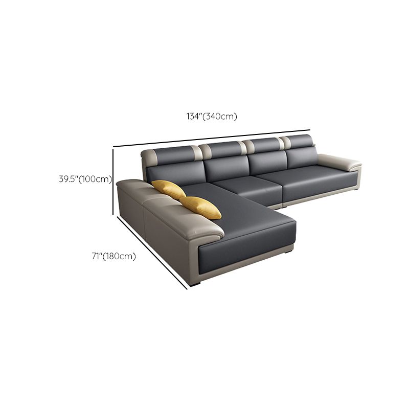 Contemporary Grey Sectional Sofa with Pillow Top Arm in Faux Leather Clearhalo 'furn' 'furn_sectionals' 'Furniture' 'Living Room Furniture' 'Sectionals' 1200x1200_3704f591-8ad6-421e-89bf-ad282e08494f