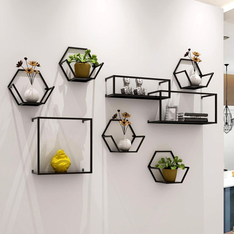 Closed Back Wall Mounted Book Shelf Metal Shelves Included Bookcase in Black Clearhalo 'Bookcases' 'furn' 'furn_bookcases' 'Furniture' 'Office Furniture' 1200x1200_370510e6-ee95-44c3-9960-9913e16f1a27