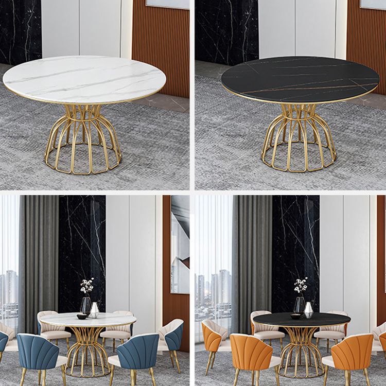 Contemporary Style Sintered Stone Dining Table Single Pedestal Base Round Table for Home Clearhalo ' dining_table' 'Dining Tables & Seating' 'Dining Tables' 'furn' 'furn_dining_table' 'Furniture' 'furniture_dining_table' 'Kitchen & Dining Furniture' 'kitchen&dining_furn' 'kitchen' 'kitchen_dining_table' 1200x1200_370629de-47f2-4cbd-b0c3-665c2604a3c7