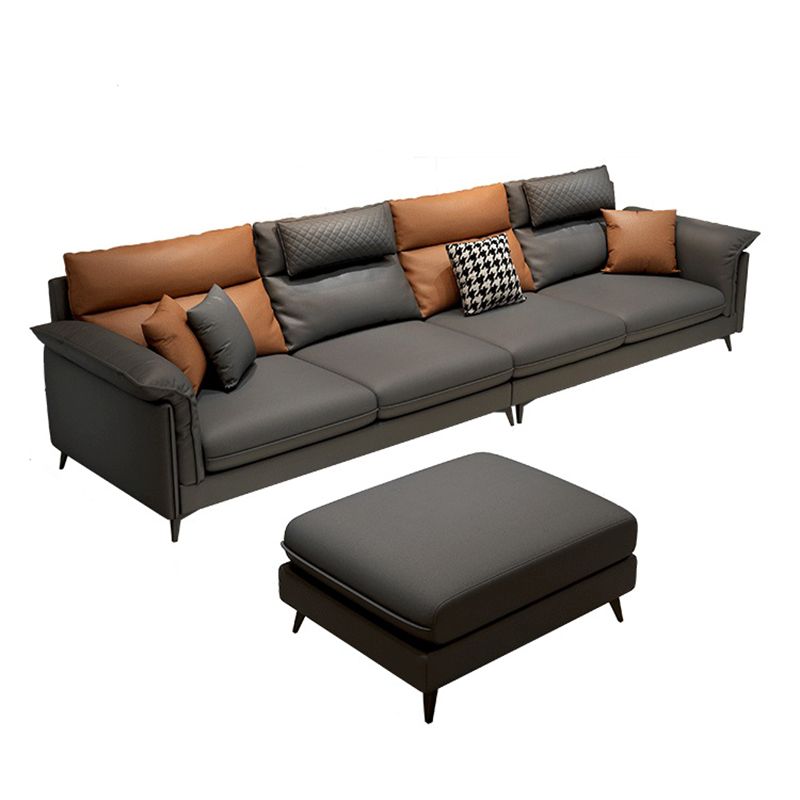 Faux Leather 4-Seater L-Shape Pillowed Back Cushions Sectionals Sofas Clearhalo 'furn' 'furn_sectionals' 'Furniture' 'furniture_sectionals' 'Living Room Furniture' 'Sectionals' 1200x1200_3706883f-4b5f-499b-9bf3-f4ea182cfd32