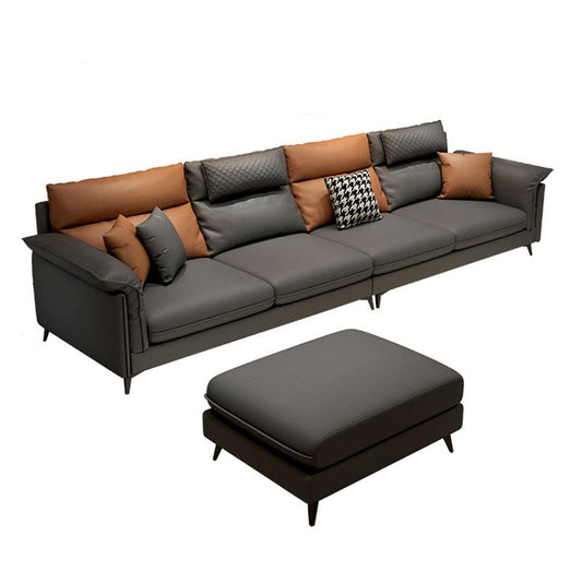 Faux Leather 4-Seater L-Shape Pillowed Back Cushions Sectionals Sofas Clearhalo 'furn' 'furn_sectionals' 'Furniture' 'furniture_sectionals' 'Living Room Furniture' 'Sectionals' 1200x1200_3706883f-4b5f-499b-9bf3-f4ea182cfd32