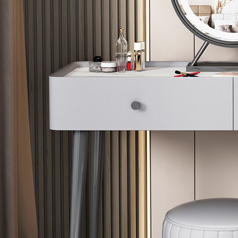 Contemporary Stone Top Vanity with Drawers Grey Vanity Set with Stool