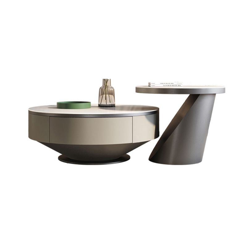 Round Pedestal Coffee Table Glam Stone Cocktail Table with 2 Drawers Clearhalo 'Coffee & Accent Tables' 'Coffee Tables' 'coffee_tables' 'furn' 'furn_coffee_tables' 'Furniture' 'Living Room Furniture' 1200x1200_370a5249-cd4e-4dff-94ad-fcbbca1f8356