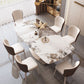 Luxury Rectangular White Stone Top Dining Table with Gold Metal X-Base