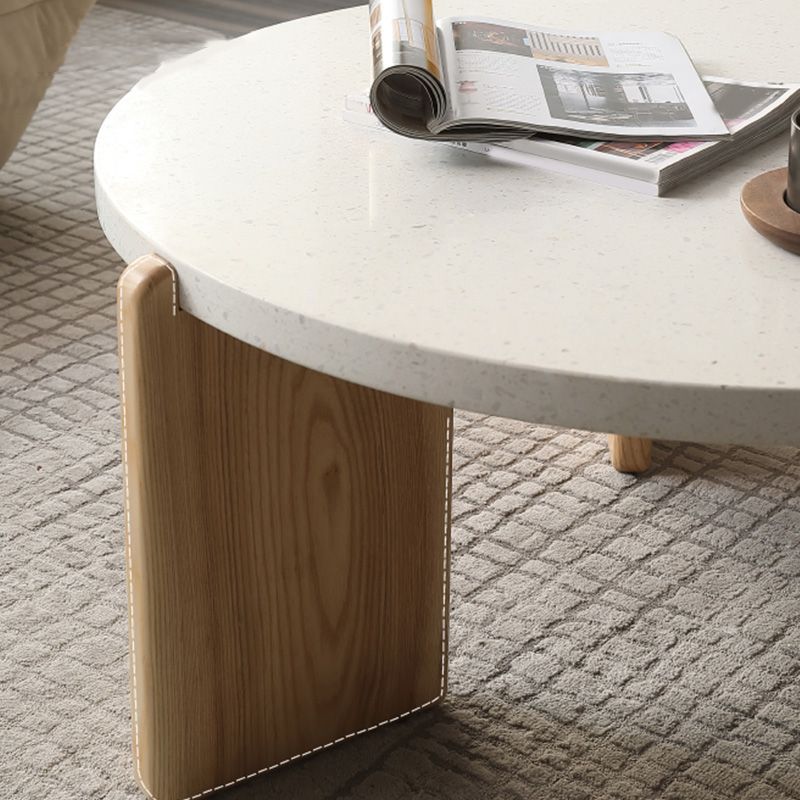 Round Stone Coffee Table Contemporary 3 Legs Coffee Cocktail Table