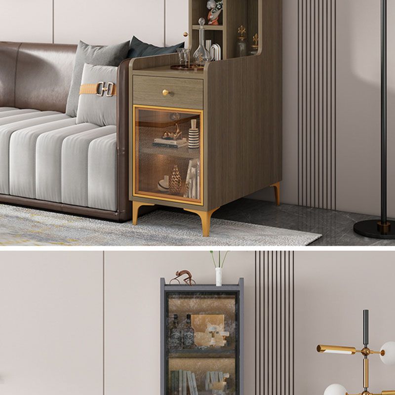 Glass Paned Modern Straight Legs Wood Accent Cabinet with Shelves