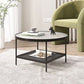 Table de cocktail ronde en verre, table basse en fer à 4 pieds avec étagère