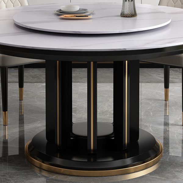 Mesa de comedor sencilla y moderna, mesa redonda con base de madera de caucho para comedor