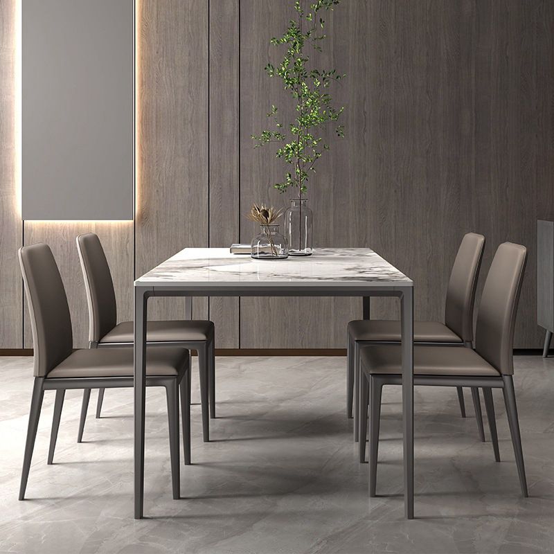 Stone Rectangular Dining Table 4 Legs Furniture with Steel Base for Home Clearhalo 'Dining Tables & Seating' 'Dining Tables' 'dining_table' 'furn' 'furn_dining_table' 'Furniture' 'furniture_dining_table' 'Kitchen & Dining Furniture' 'kitchen' 'kitchen_dining_table' 1200x1200_3717a487-adf7-46ad-af15-dbaabec66a36