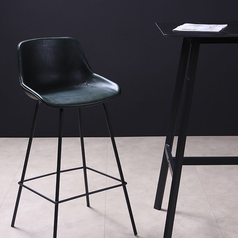 Industrial Metal Legs Faux Leather Indoor Bar Stool with Footrest