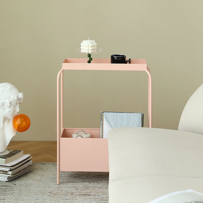 Mid-Century Corner Table Metal 4 Legs Side End Table with Storage