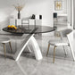 Modern Round Dining Table Glass Tabletop with White Pedestal Base