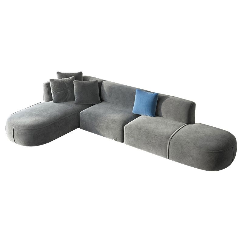Nordic Style Velvet Sectional 27.56" H Sofa & Chaise in White/Grey