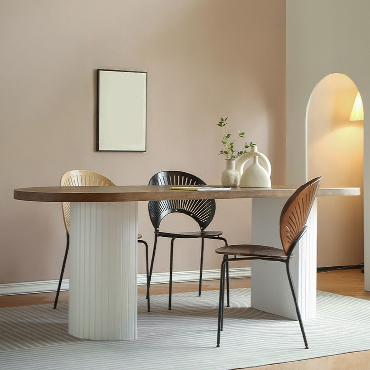 Pine Solid Wood Dining Table Oval Dining Table with Double Pedestal