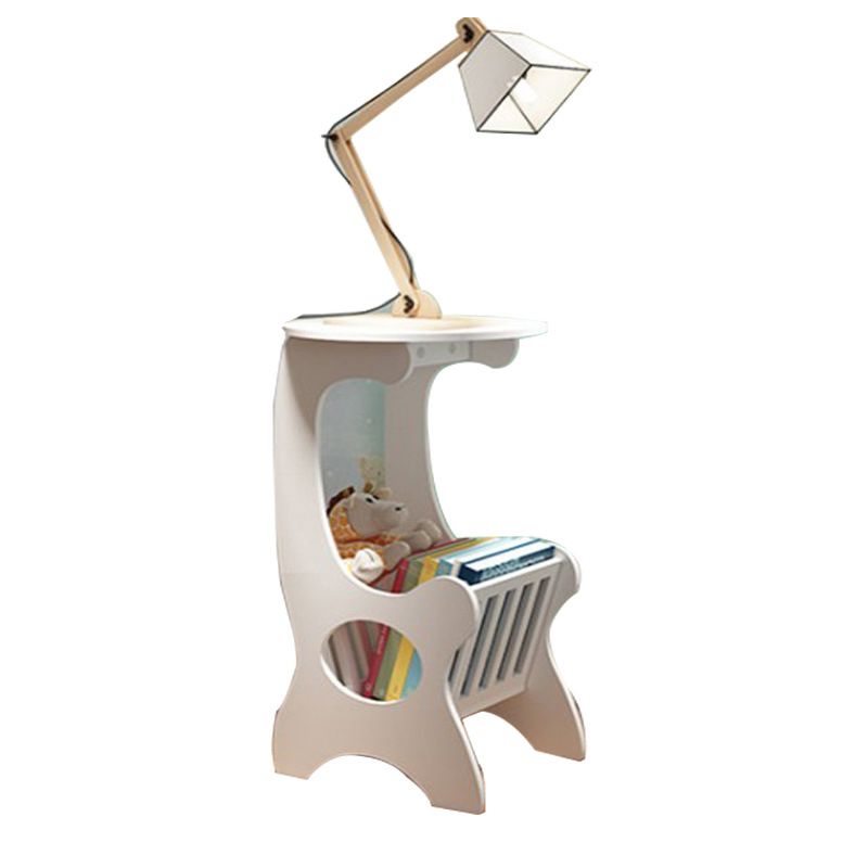 Contemporary Round & Rectangular End Table in White with Storage