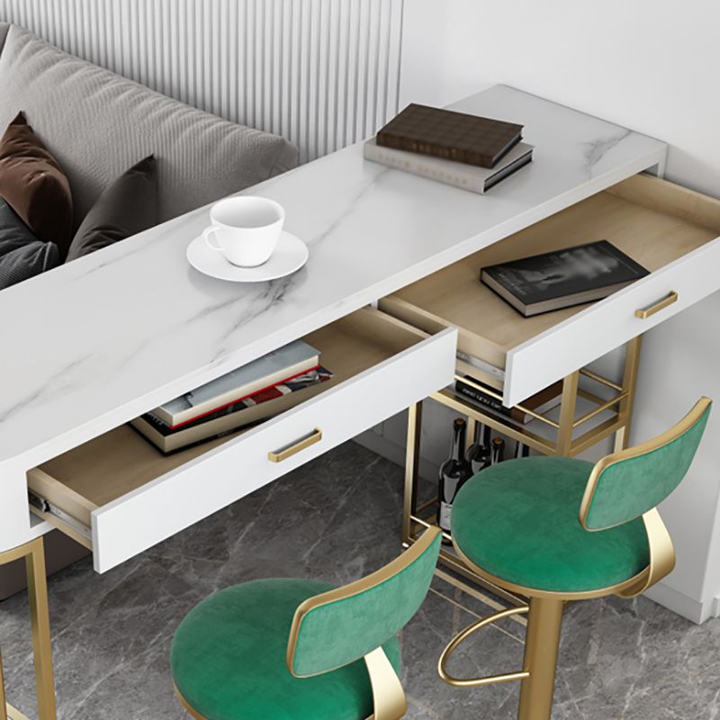 Stone Indoor Glam Bar Dining Table Iron Double Pedestal Bistro Table with Drawer Clearhalo 'Bar Furniture' 'Bar Tables' 'bar_tables' 'furn' 'furn_bar_tables' 'Furniture' 'furniture_bar_tables' 'Kitchen & Dining Furniture' 'kitchen&dining_furn' 'kitchen' 1200x1200_37259294-b611-4512-9c1f-acf9ab5613c9