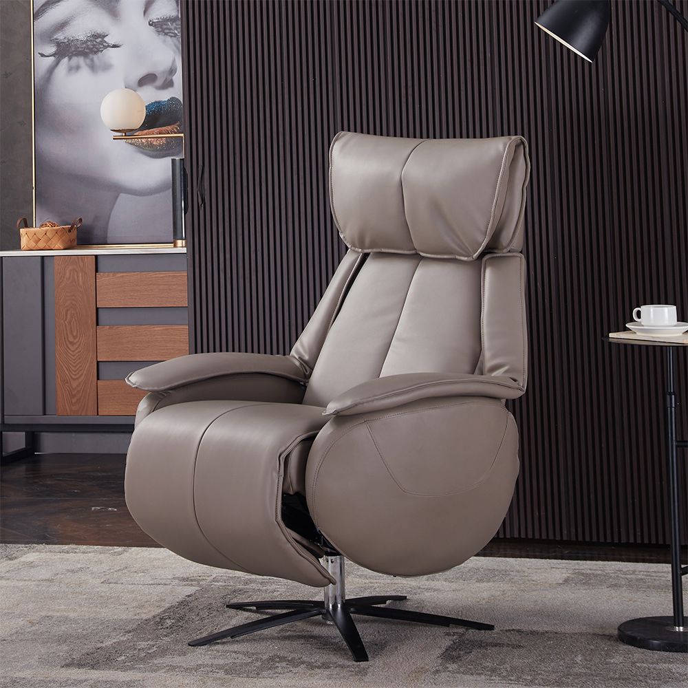 Genuine Leather Recliner Chair Solid Color Swivel Base Standard Recliner