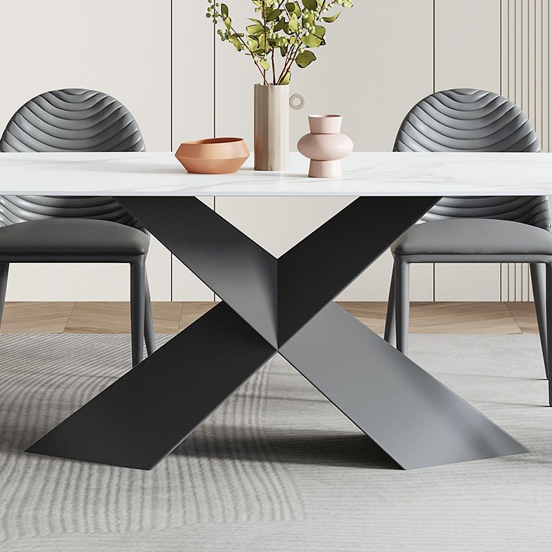 Contemporary Sintered Stone Dining Table Set of 5/7 with Rectangle Table Dining Set with Metal Base Clearhalo 'Dining Room Sets' 'Dining Tables & Seating' 'dining_room_set' 'furn' 'furn_dining_room_set' 'Furniture' 'furniture_dining_room_set' 'Kitchen & Dining Furniture' 'kitchen&dining_furn' 'kitchen' 1200x1200_37274aa0-1472-4ff2-a545-b0923454e6e2