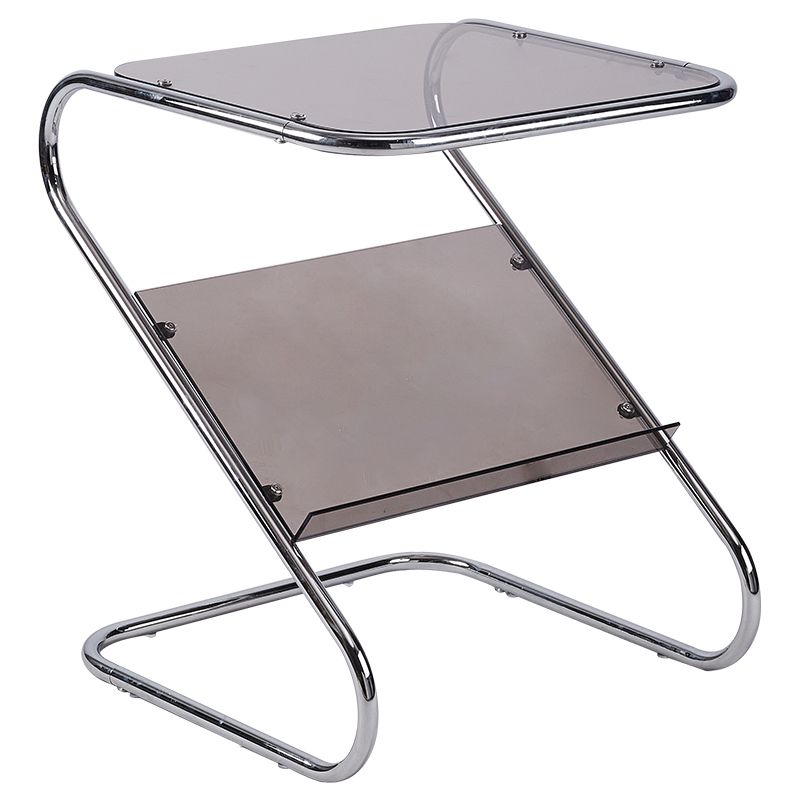 24" Tall Square Glass Top Side Table Iron Abstract Base End Table