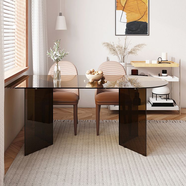 Contemporary Style Tempered Glass Dining Table Double Pedestal Base Free Form Table Clearhalo ' dining_table' 'Dining Tables & Seating' 'Dining Tables' 'furn' 'furn_dining_table' 'Furniture' 'furniture_dining_table' 'Kitchen & Dining Furniture' 'kitchen&dining_furn' 'kitchen' 'kitchen_dining_table' 1200x1200_372c81a7-d459-4912-b267-4e5f456f337f