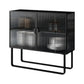 Glam Iron Credenza Striped Glass Doors 39.5"L Cabinets Dining Server for Living Room Clearhalo 'buffet_sideboard' 'Buffets & Sideboards' 'furn' 'furn_buffet_sideboard' 'Furniture' 'Kitchen & Dining Furniture' 1200x1200_372e3ec0-4f54-4db3-8ade-b695a82c1e75