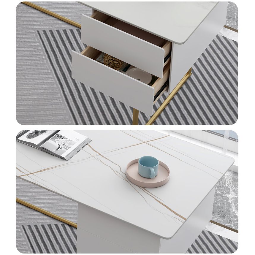 Glam Office Desk 23.62"Wide Curved Executive Desk with 2 Storage Drawers