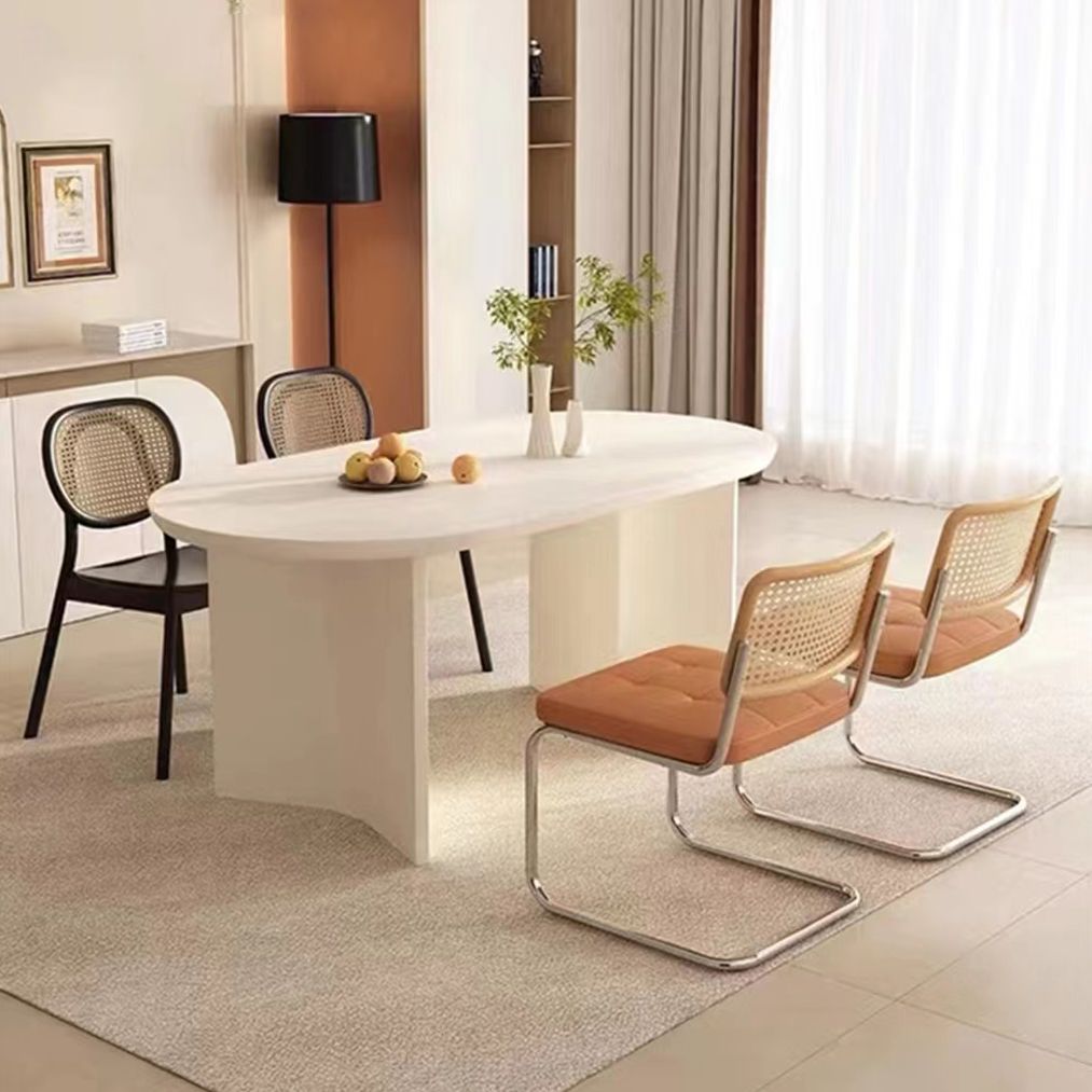 White Solid Wood Table Oval Dining Room Table with Double Pedestal