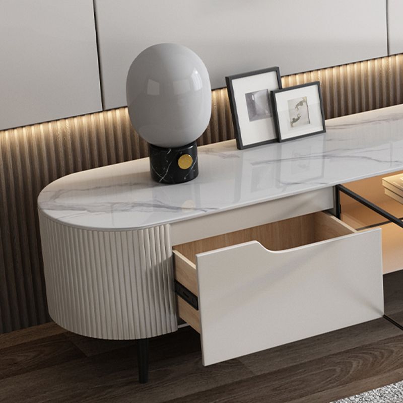 Console multimediale contemporanea Supporto multimediale per TV in pietra con 2 cassetti