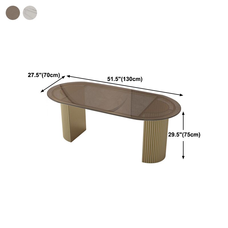 Metal Contemporary Oval Dining Table Double Pedestal Table for Dining Room Clearhalo 'Dining Tables & Seating' 'Dining Tables' 'dining_table' 'furn' 'furn_dining_table' 'Furniture' 'furniture_dining_table' 'Kitchen & Dining Furniture' 'kitchen' 'kitchen_dining_table' 1200x1200_373110a1-e32d-4475-9563-7c8f0a13376a
