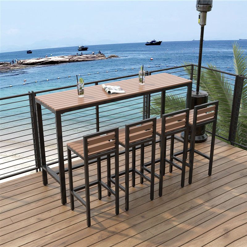 Industrial Faux Wood Pub Table Set 1/5 Pieces Bar Set with Metal Frame Clearhalo 'Bar Furniture' 'furn' 'furn_home_bar_bar_sets' 'Furniture' 'Home Bars & Bar Sets' 'home_bar_bar_sets' 'Kitchen & Dining Furniture' 1200x1200_3731943d-34ee-4d4c-b1f5-aa61ded894f7