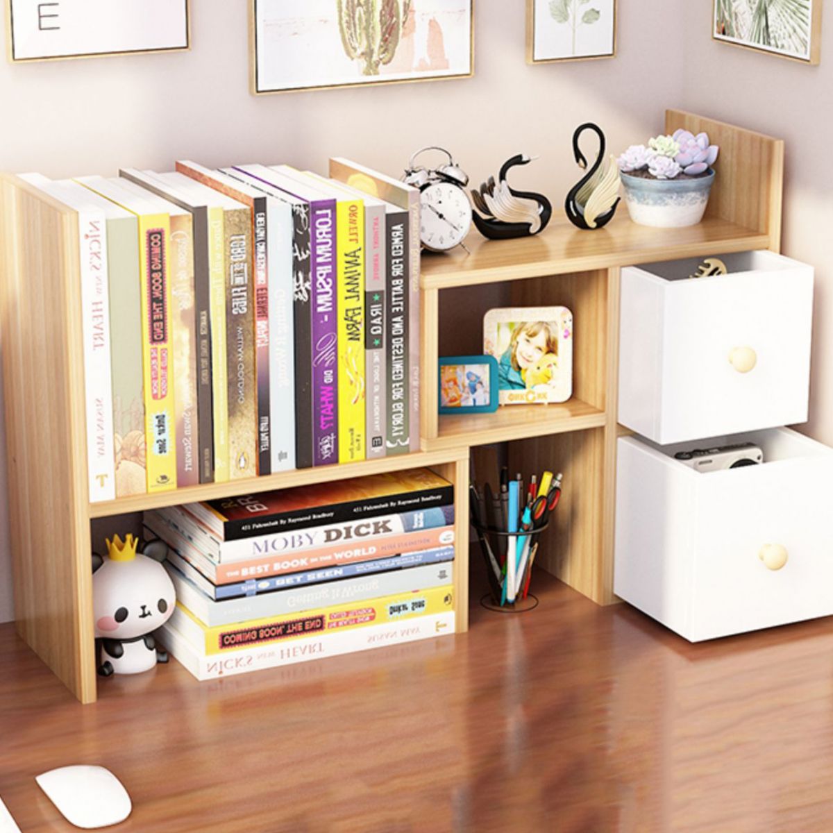 Estantería moderna de madera de ingeniería, estantería geométrica para cualquier habitación, 14 "H x 7" W