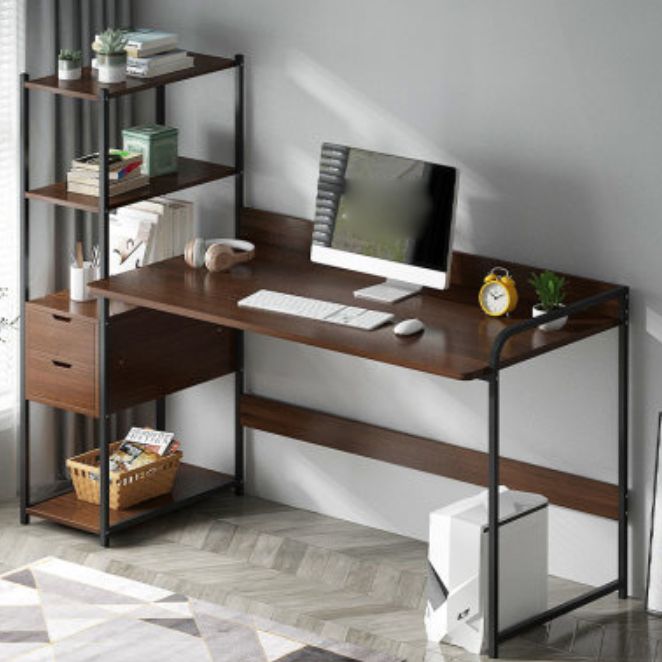 Metal and Wood Writing Desk Contemporary Corner Bedroom Office Desk with Bookshelf Clearhalo 'furn' 'furn_office_desk' 'Furniture' 'Office Desks' 'Office Furniture' 'office_desk' 1200x1200_3733561f-51c6-4fbd-b8e0-4e0adcba201f