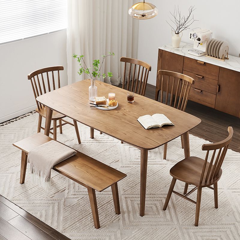 Modern Rectangular Space Saving Brown Walnut Dining Table with 4 Legs Clearhalo 'Dining Tables & Seating' 'Dining Tables' 'dining_table' 'furn' 'furn_dining_table' 'Furniture' 'Kitchen & Dining Furniture' 1200x1200_3734888a-3fd4-4540-92e1-83def428f955