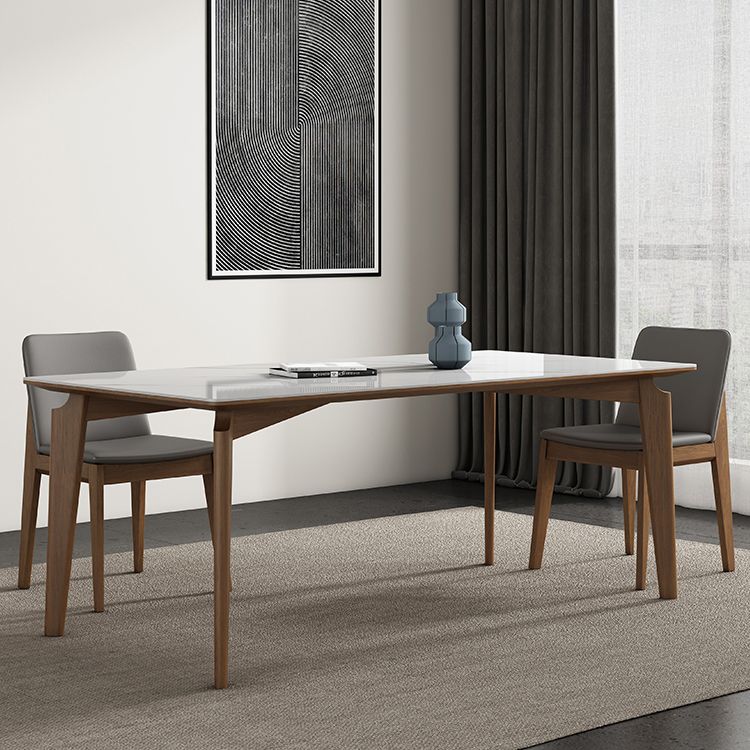 Mid-Century Modern Rectangle Dining Table White Sintered Stone Table with 4 Ash Solid Wood Legs Clearhalo ' dining_table' 'Dining Tables & Seating' 'Dining Tables' 'furn' 'furn_dining_table' 'Furniture' 'furniture_dining_table' 'Kitchen & Dining Furniture' 'kitchen&dining_furn' 'kitchen' 'kitchen_dining_table' 1200x1200_373802bd-d726-4892-aa74-671fb19da5c9
