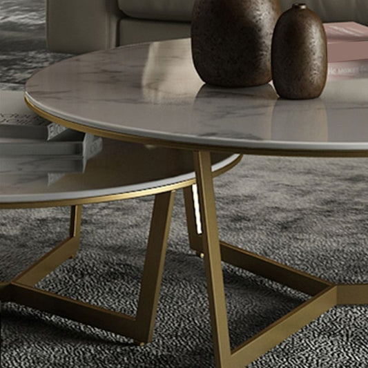 Glam White Frame Coffee Table Round Slate Top Cocktail Table Clearhalo 'Coffee & Accent Tables' 'Coffee Tables' 'coffee_tables' 'furn' 'furn_coffee_tables' 'Furniture' 'Living Room Furniture' 1200x1200_37385864-2e3d-443e-944e-825fe51431ca