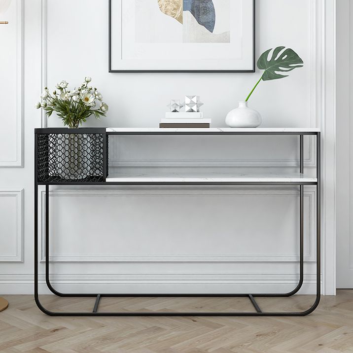 Tavolo console in marmo glam rettangolo bianco tavolo accento per la sala