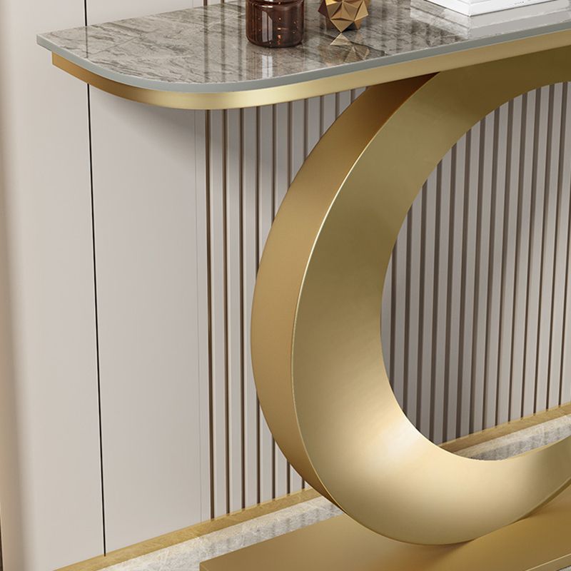 Console mezza luna in stile glam con base di piedistallo di ferro per Hall