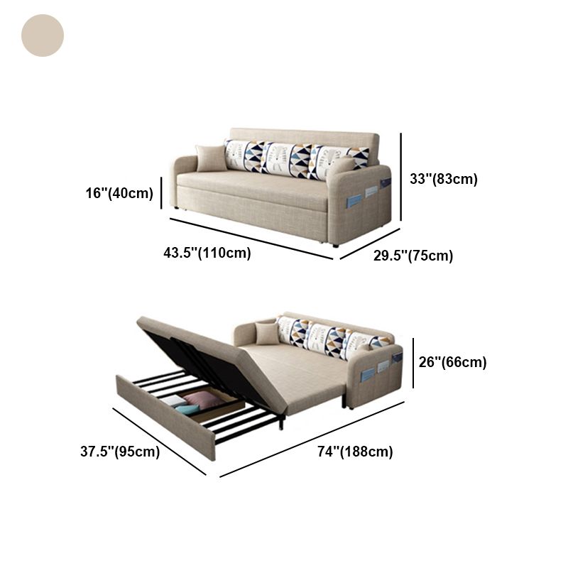 Eigentijdse katoenen blend vierkante armbank bed met kussens in bruin