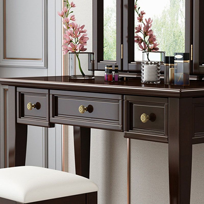 Traditional Solid Wood Vanity Makeup Table Set 3-Drawer Dressing Table Clearhalo 'Bedroom Furniture' 'furn' 'furn_makeup_vanities' 'Furniture' 'Makeup Vanities' 'makeup_vanities' 1200x1200_3741b1e6-1e55-4932-a798-175000149e60