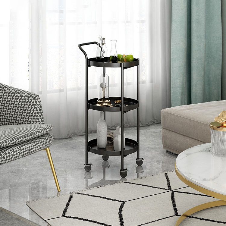 Black / Gold Round Tray Top Side Table Metal 4 Legs End Table with Shelf