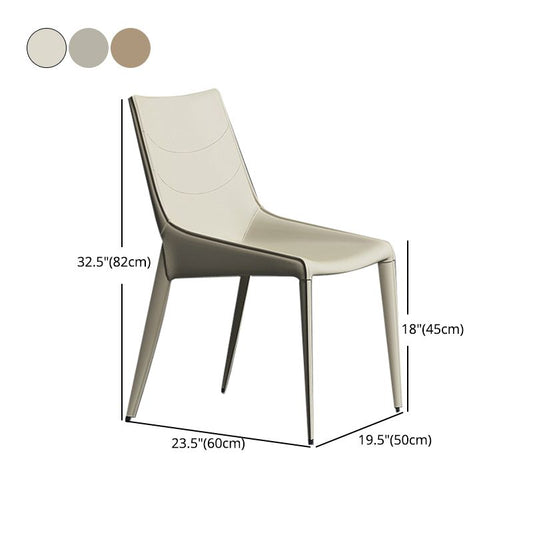 Modern Leather Dining Side Chair Solid Back Armless Side Chair