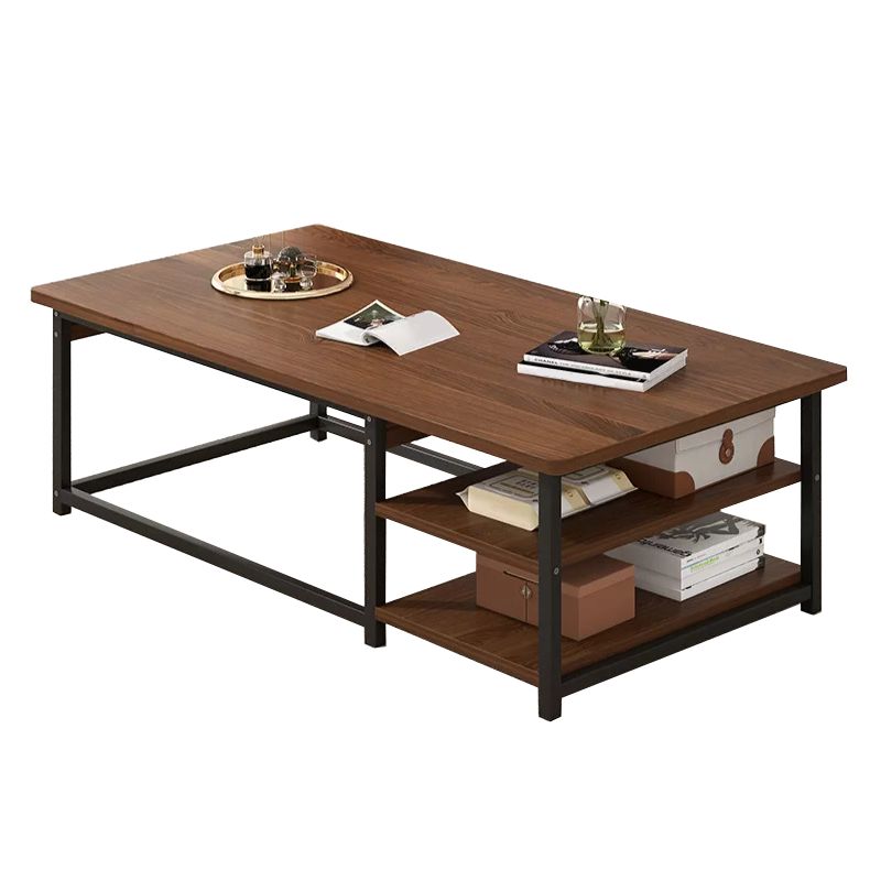 黒/ベースとメタルフレームベースのコーヒーテーブルを備えたモダンなスタイルの長方形の木材テーブル