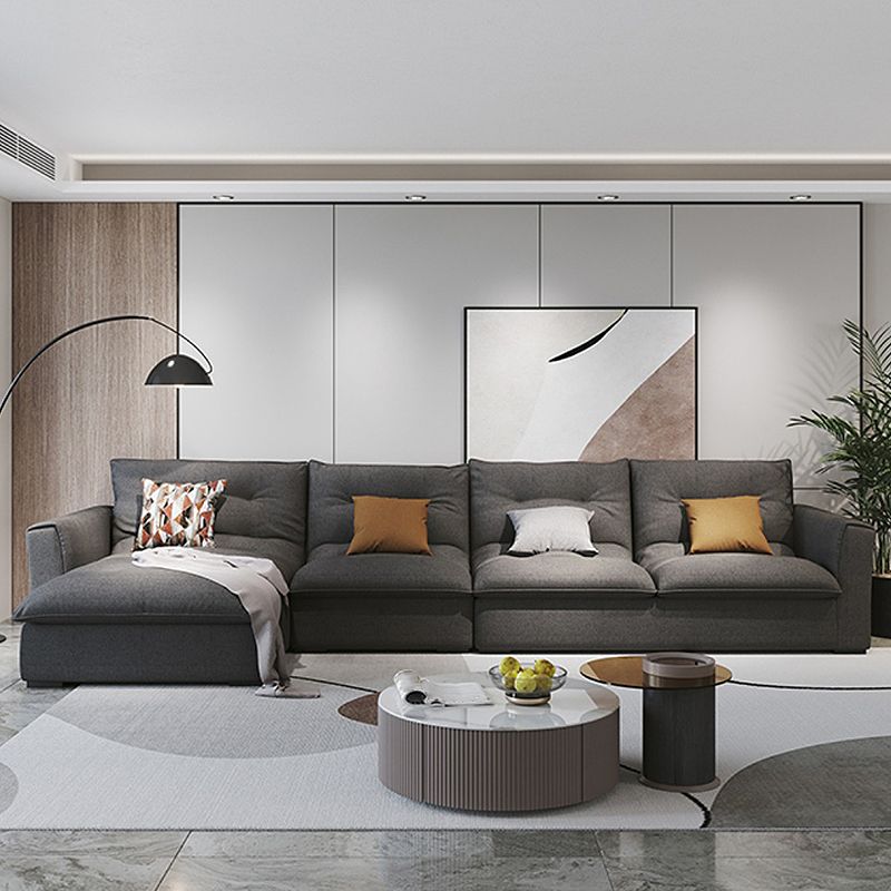 Modern Square Arm Sectional Gray Linen Sofa and Chaise for Apartment Clearhalo 'furn' 'furn_sectionals' 'Furniture' 'furniture_sectionals' 'kitchen' 'kitchen_sectionals' 'Living Room Furniture' 'Sectionals' 1200x1200_374f15cb-d625-4070-89bb-7dbabfb341bf