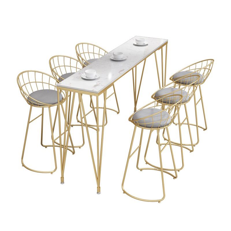 Tavolo da bar rettangolo in stile glam in finta scrivania da bar a base di bistrot marmo