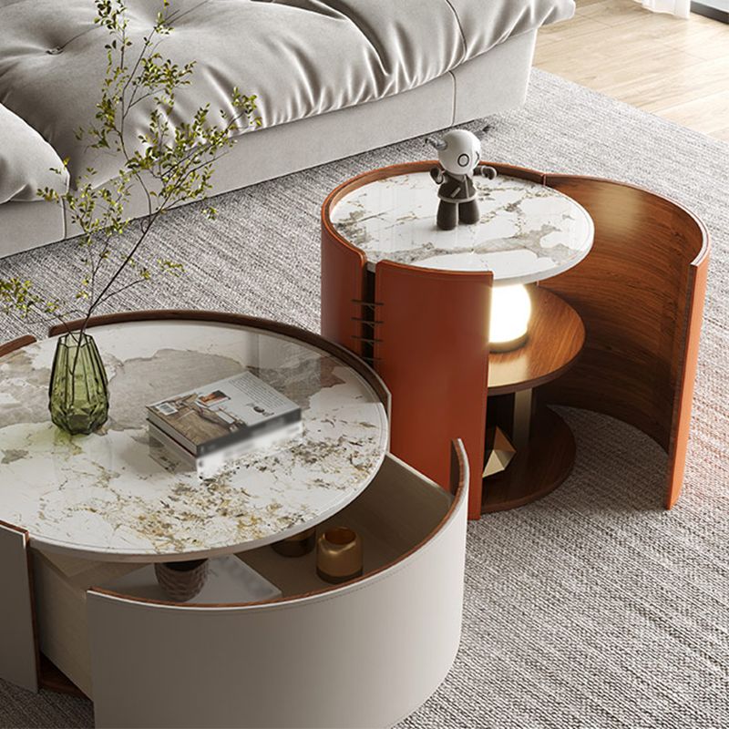 Modern Drum Base Solid Leather Round Table Coffee Table with Storage Clearhalo 'Coffee & Accent Tables' 'Coffee Tables' 'coffee_tables' 'furn' 'furn_coffee_tables' 'Furniture' 'Living Room Furniture' 1200x1200_3750f734-0024-4290-a998-446e18bec375